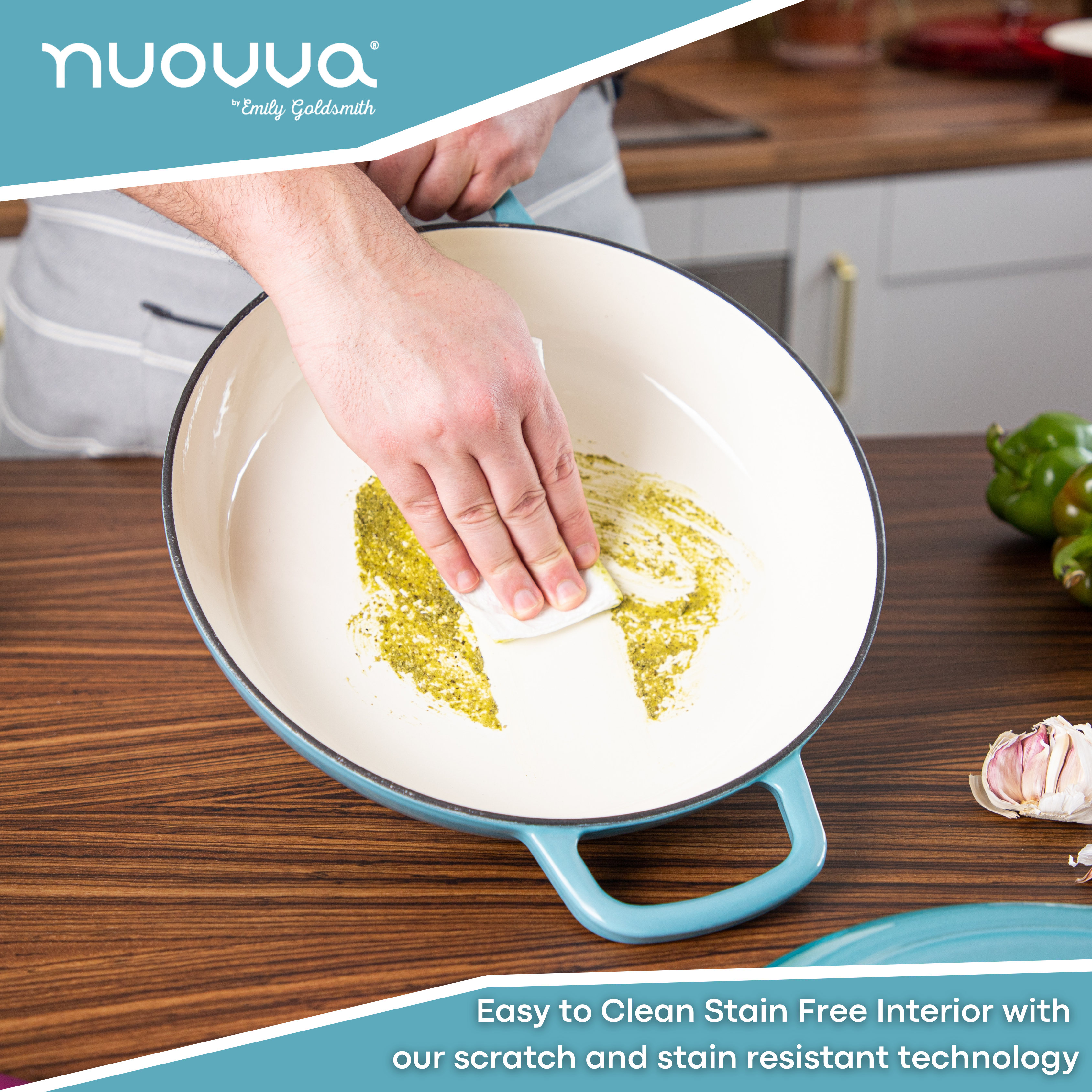 Shallow Cast Iron Dutch Oven Casserole Pot - 3.9L - 30cm (Multiple Colours) by Nuovva