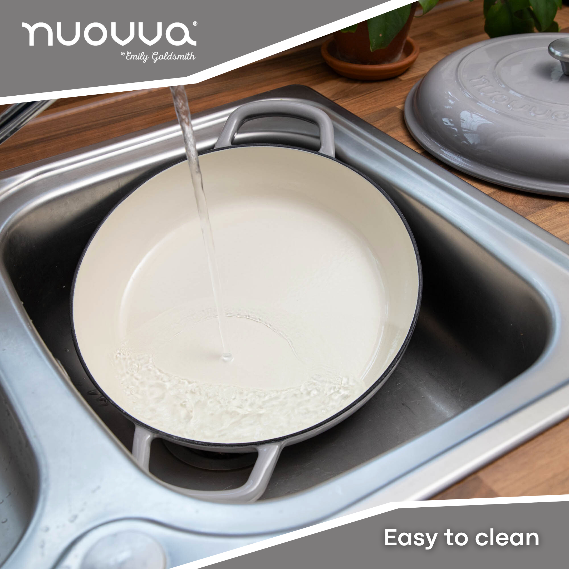Grey Shallow Cast Iron Dutch Oven Casserole Pot - 3.9L - 30cm by Nuovva