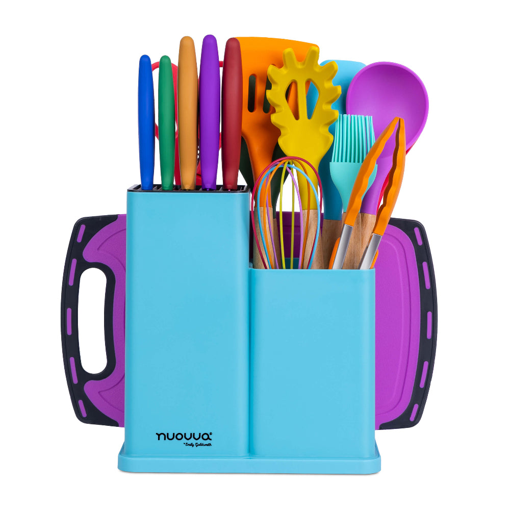 17pcs Kitchen Utensil & Knife Set with Block & Chopping Board (Multiple Colours) - By Nuovva