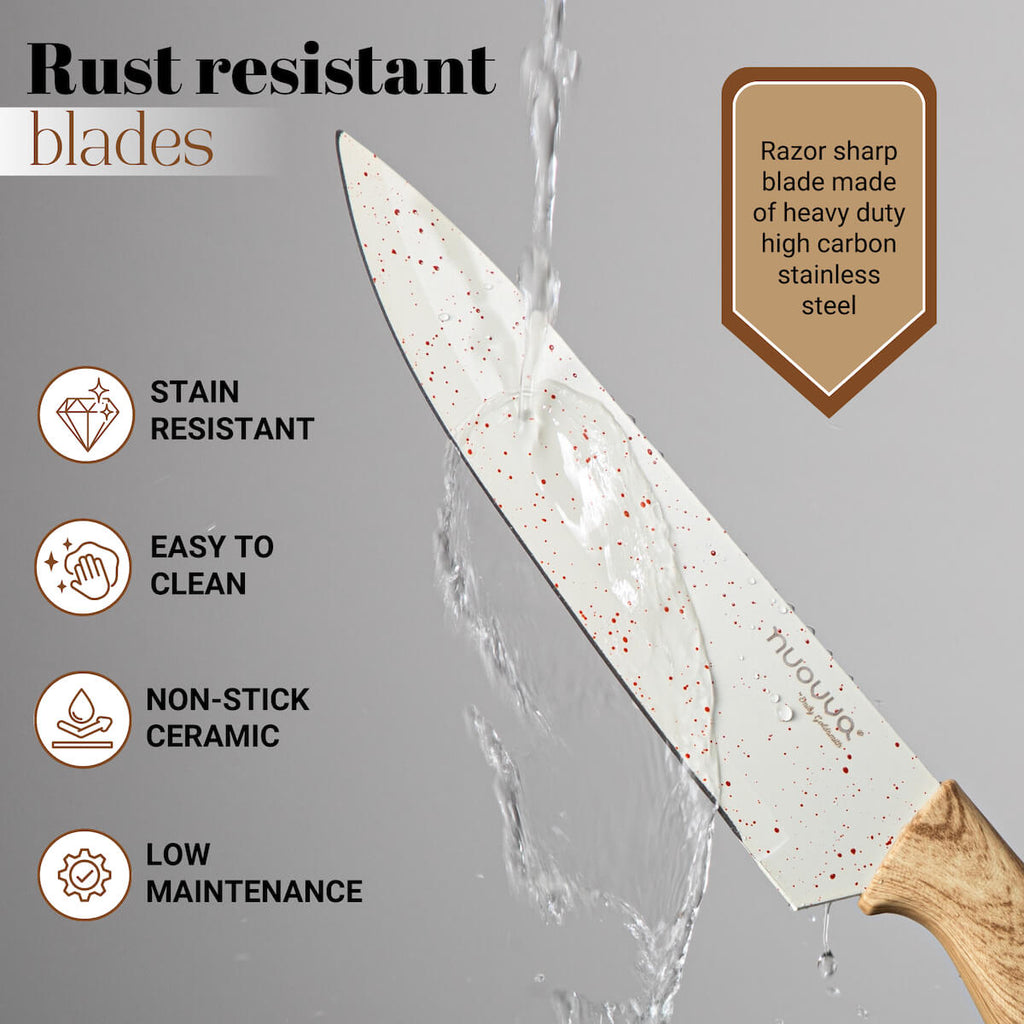 17pcs Cream Kitchen Utensil & Knife Set with Block & Chopping Board, By Nuovva