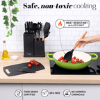 17pcs Kitchen Utensil & Knife Set with Block & Chopping Board (Multiple Colours) - By Nuovva