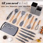 17pcs Kitchen Utensil & Knife Set with Block & Chopping Board (Multiple Colours) - By Nuovva