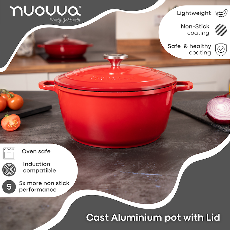 Aluminium Casserole Pot with Lid - 4L - 24cm, (Multiple Colours) by Nuovva