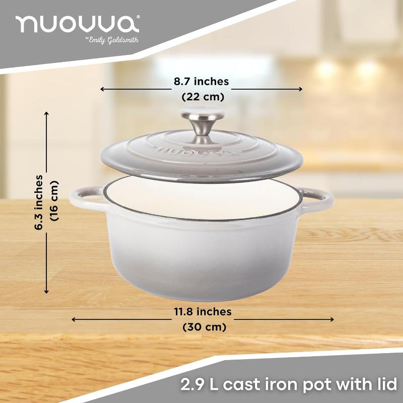 Grey Cast Iron Dutch Oven Casserole Pot - 22cm - 2.9L