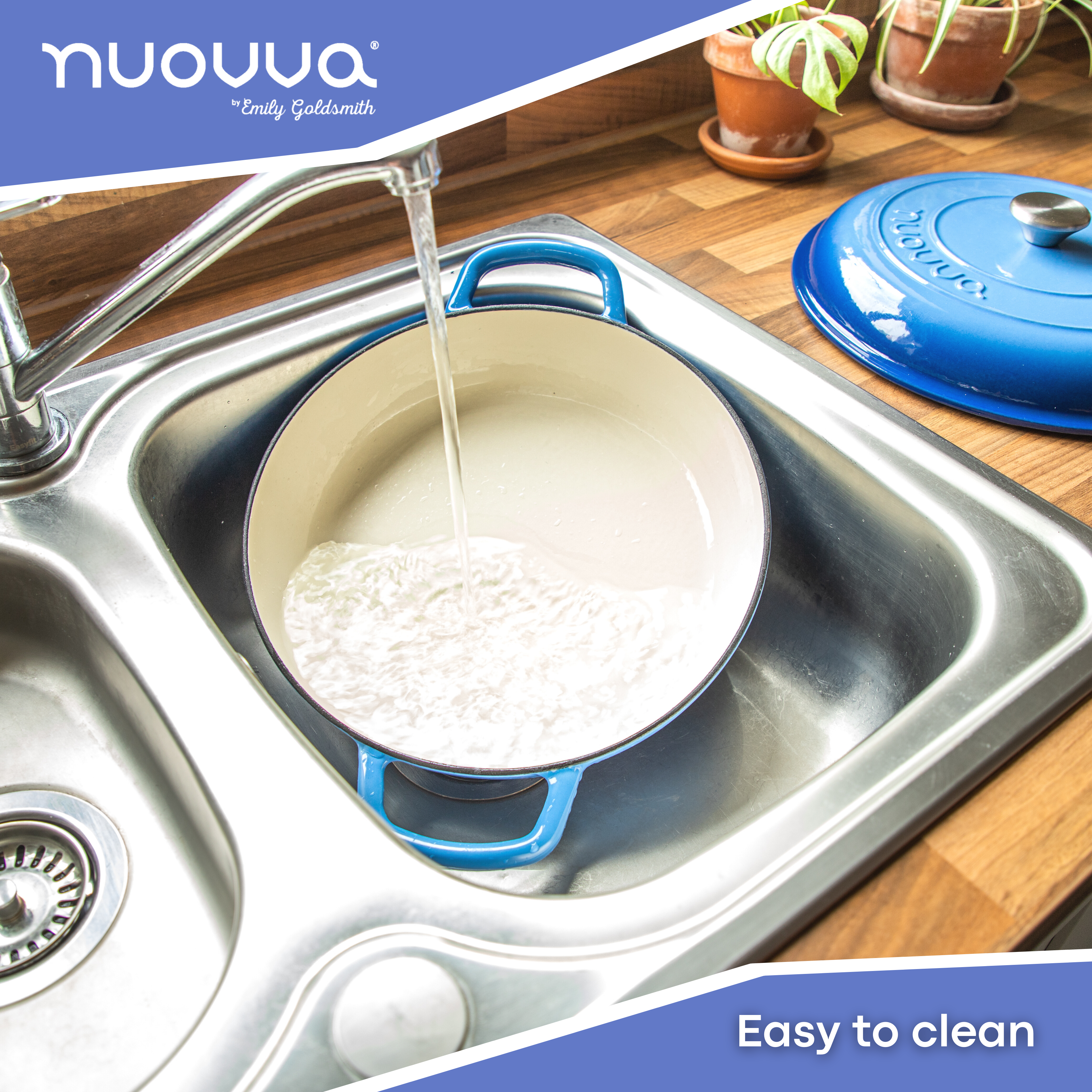 Dark Blue Shallow Cast Iron Dutch Oven Casserole Pot - 3.9L - 30cm by Nuovva