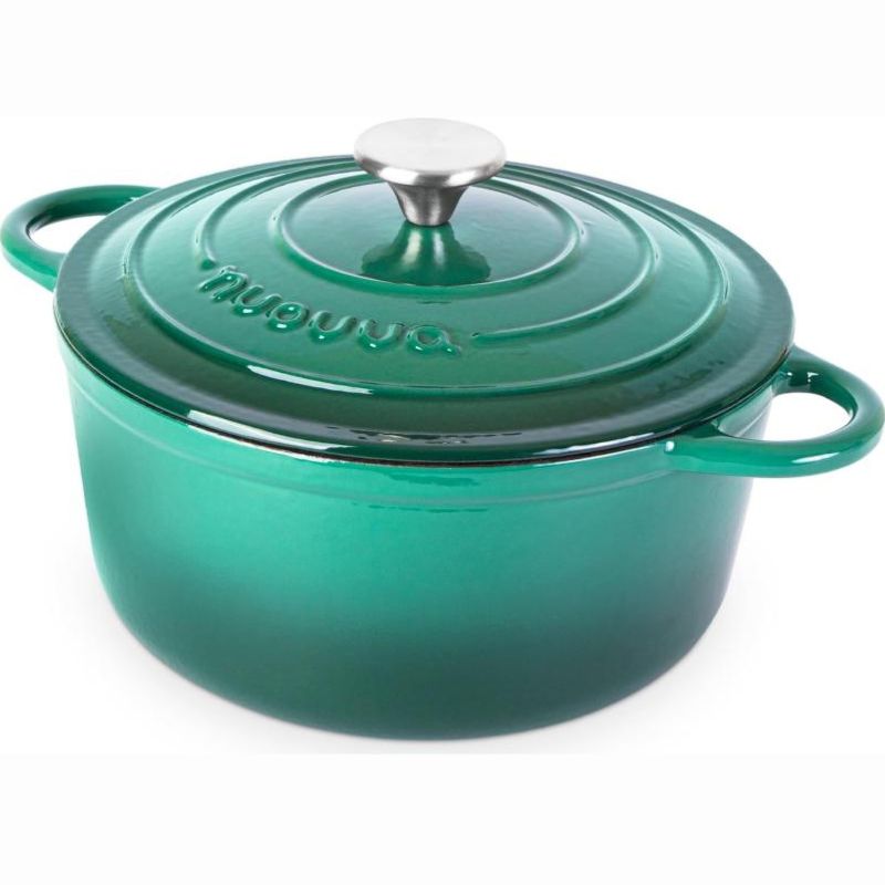 Dark Green Cast Iron Dutch Oven with Lid, Casserole Pot - 24cm - 4.7L