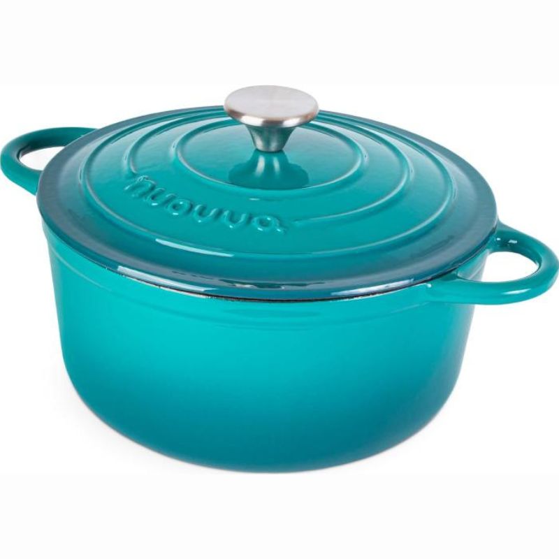 Teal Cast Iron Dutch Oven with Lid, Casserole Pot - 24cm - 4.7L