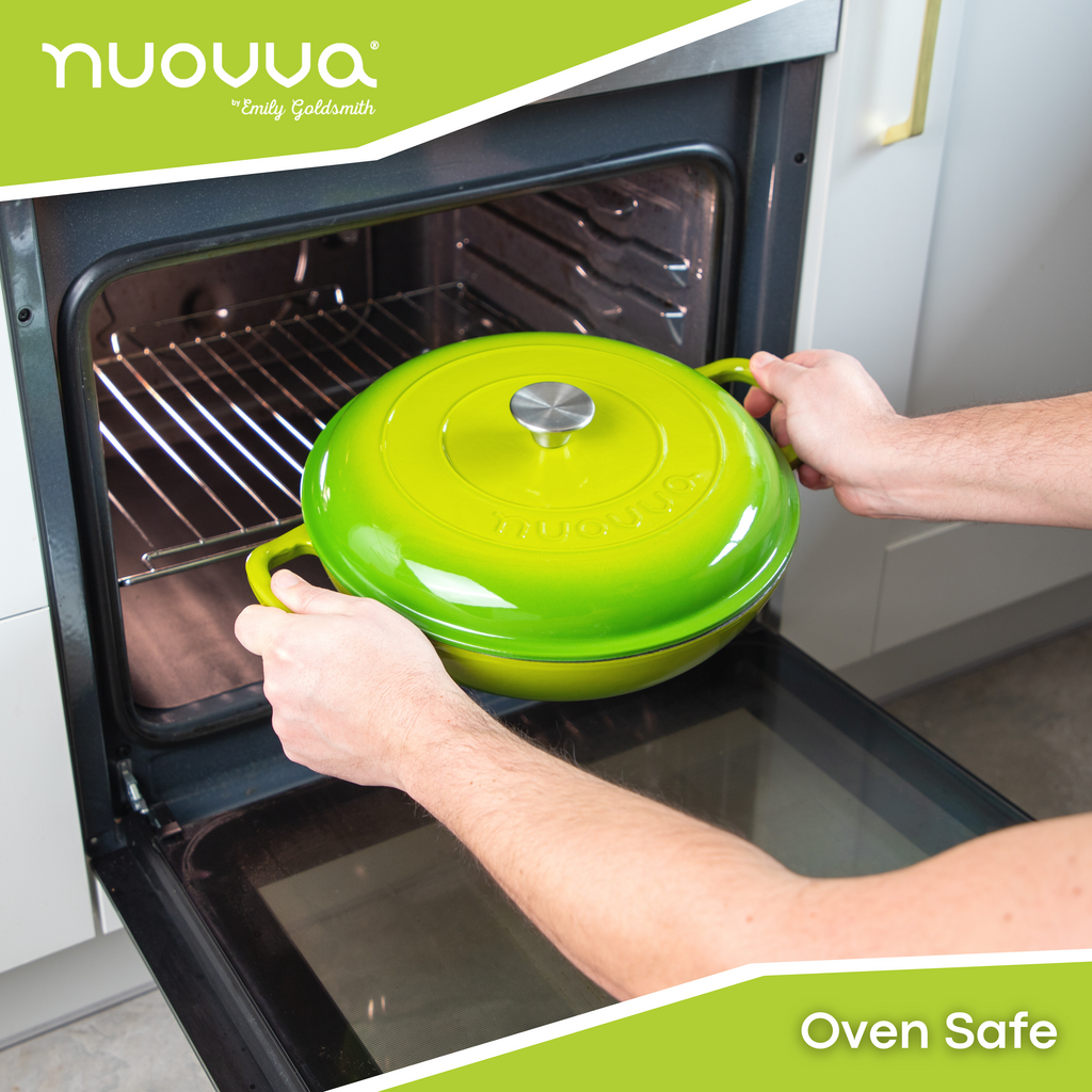 Light Green Shallow Cast Iron Dutch Oven Casserole Pot - 3.9L - 30cm by Nuovva