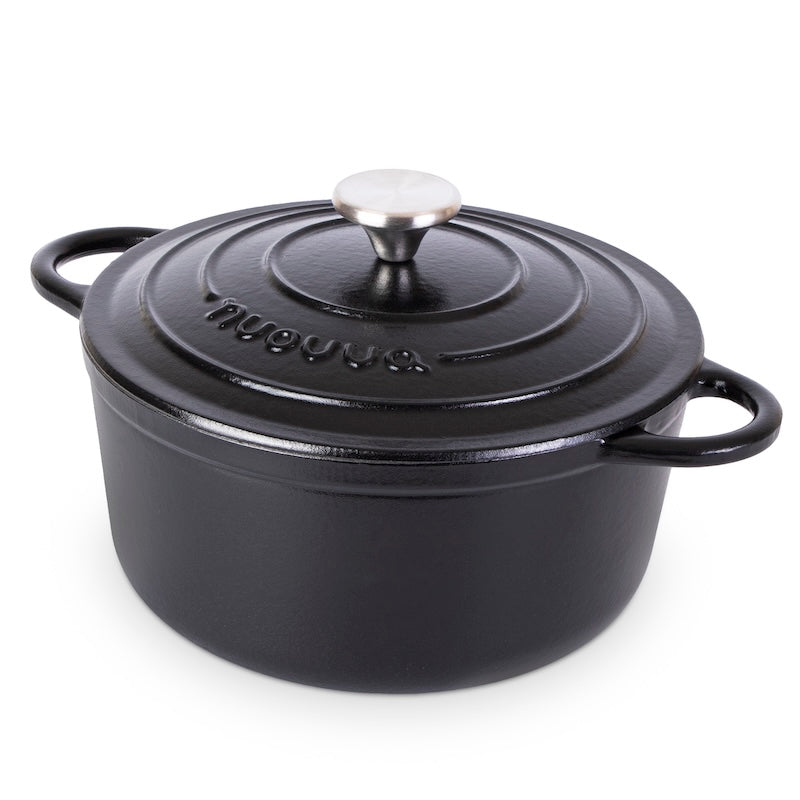 Black Cast Iron Dutch Oven with Lid, Casserole Pot - 24cm - 4.7L