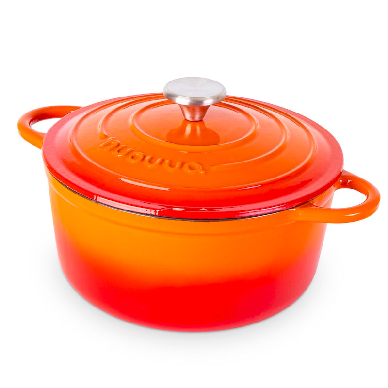 Orange Cast Iron Dutch Oven with Lid, Casserole Pot - 24cm - 4.7L