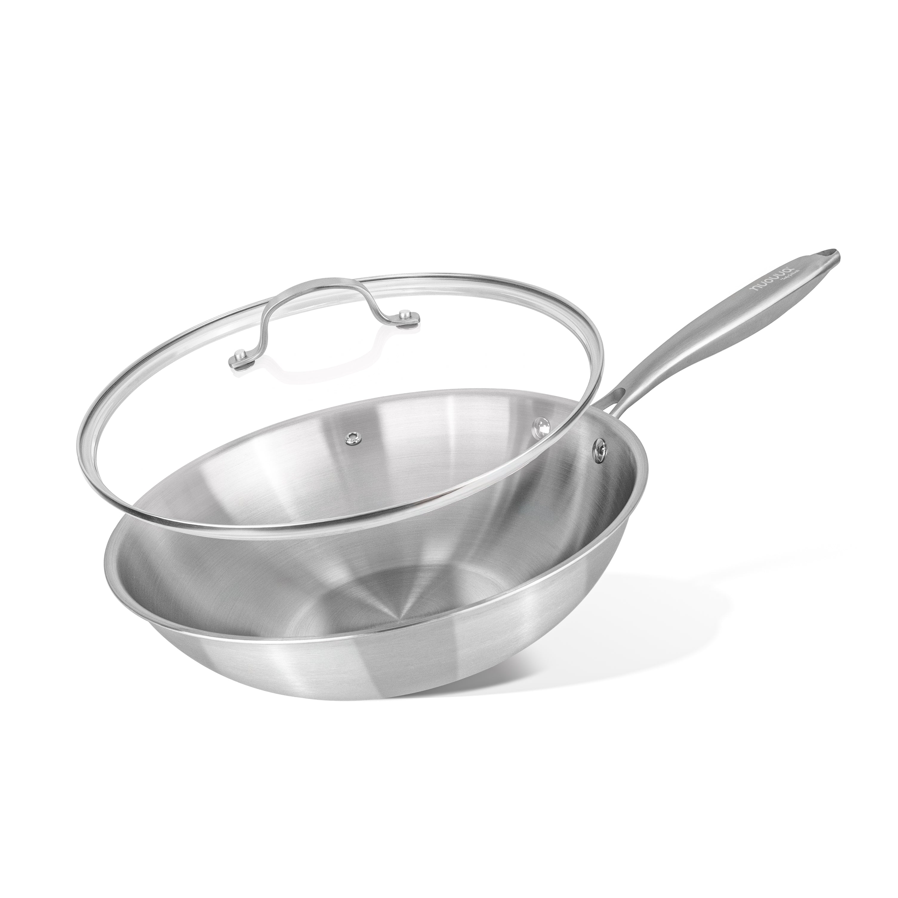 28cm Stainless Steel Non-Stick Wok with Glass Lid – Induction Safe – By Nuovva