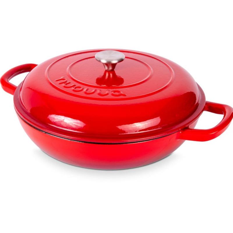 Red Shallow Cast Iron Dutch Oven Casserole Pot - 3.9L - 30cm by Nuovva