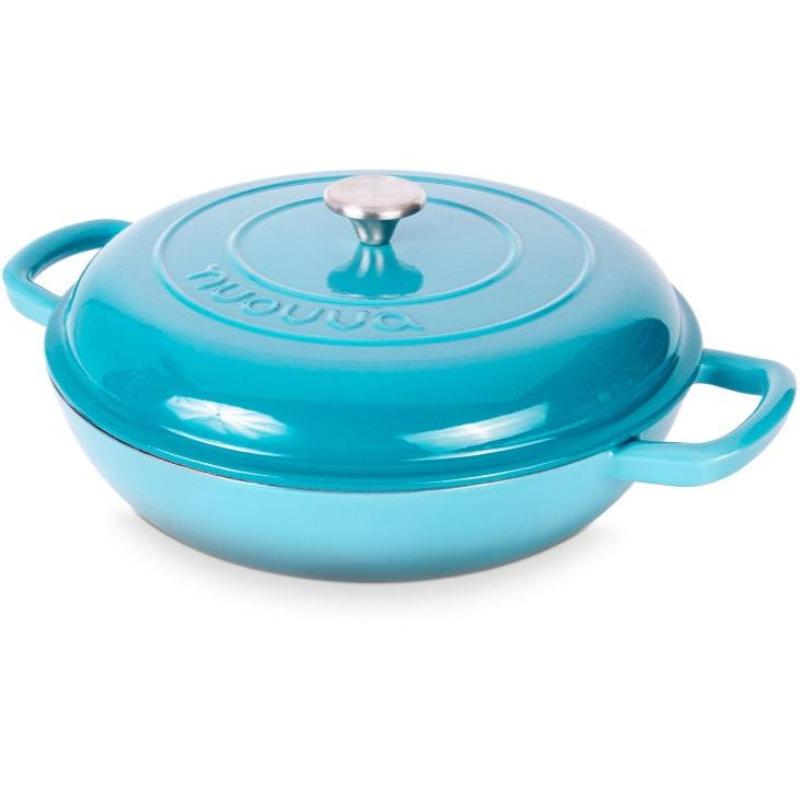 Light Blue Shallow Cast Iron Dutch Oven Casserole Pot - 3.9L - 30cm by Nuovva