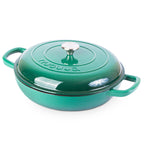 Shallow Cast Iron Casserole Dish with Lid - 32cm - 3.5L (Multiple Colours), by Nuovva