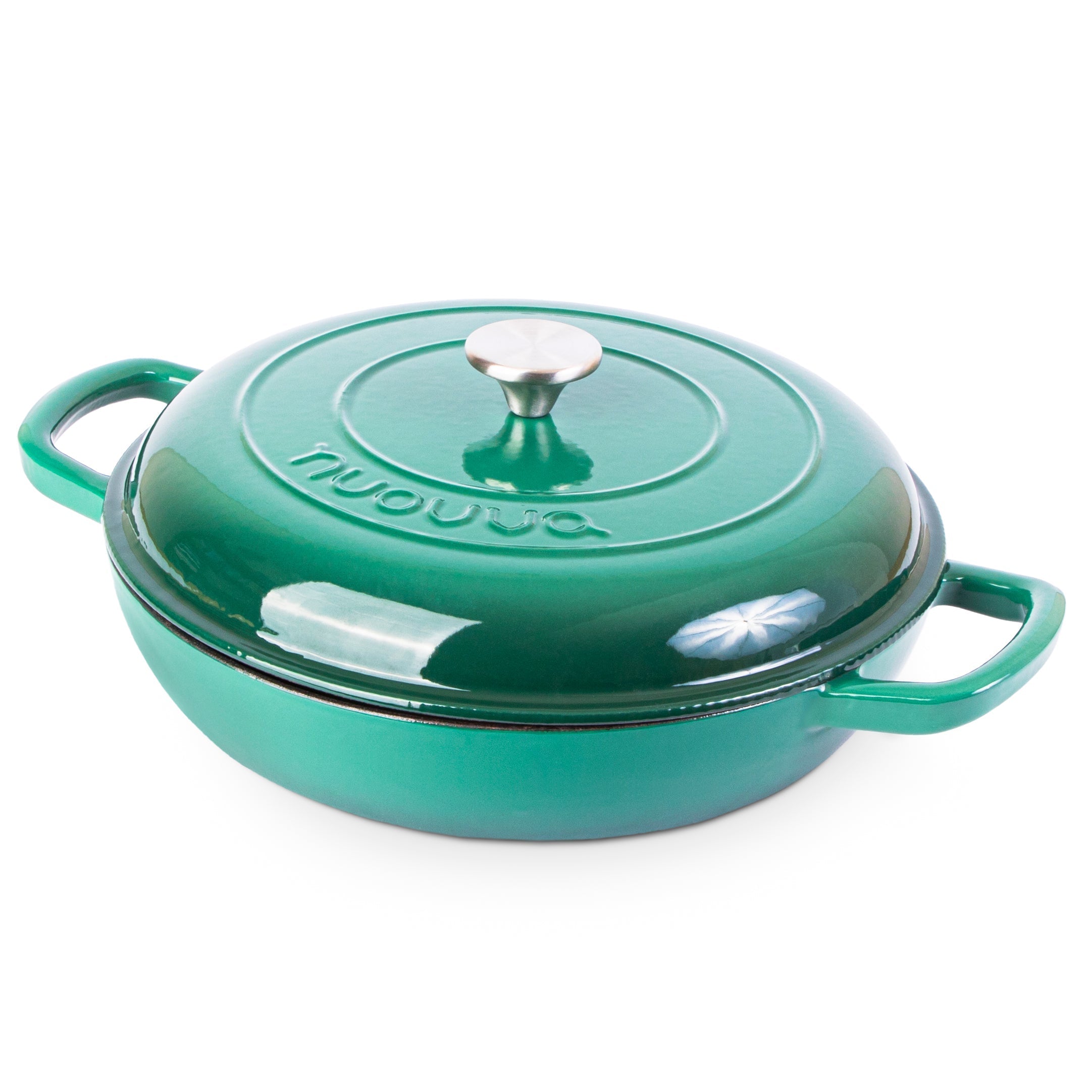 Shallow Cast Iron Casserole Dish with Lid - 32cm - 3.5L (Multiple Colours), by Nuovva