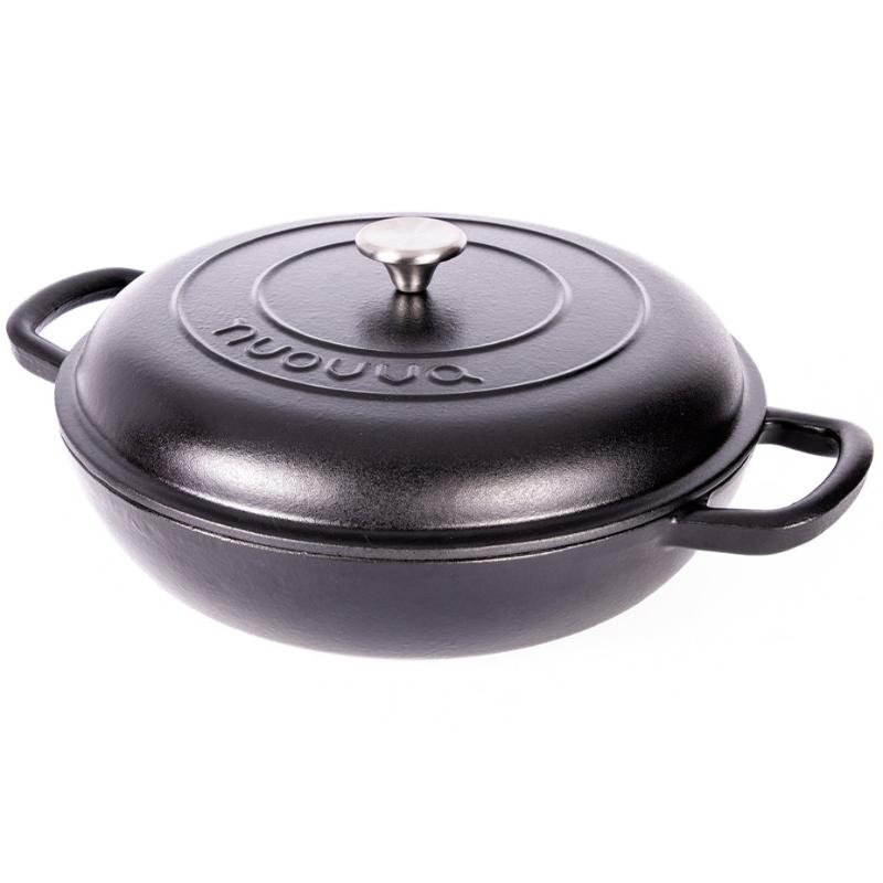 Shallow Cast Iron Casserole Dish with Lid - 32cm - 3.5L (Multiple Colours), by Nuovva