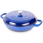 Dark Blue Shallow Cast Iron Casserole Dish with Lid - 32cm - 3.5L, by Nuovva