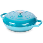Light Blue Shallow Cast Iron Casserole Dish with Lid - 32cm - 3.5L, by Nuovva