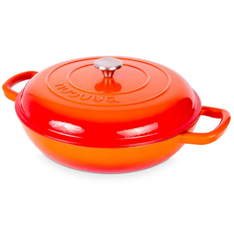 Shallow Cast Iron Casserole Dish with Lid - 32cm - 3.5L (Multiple Colours), by Nuovva