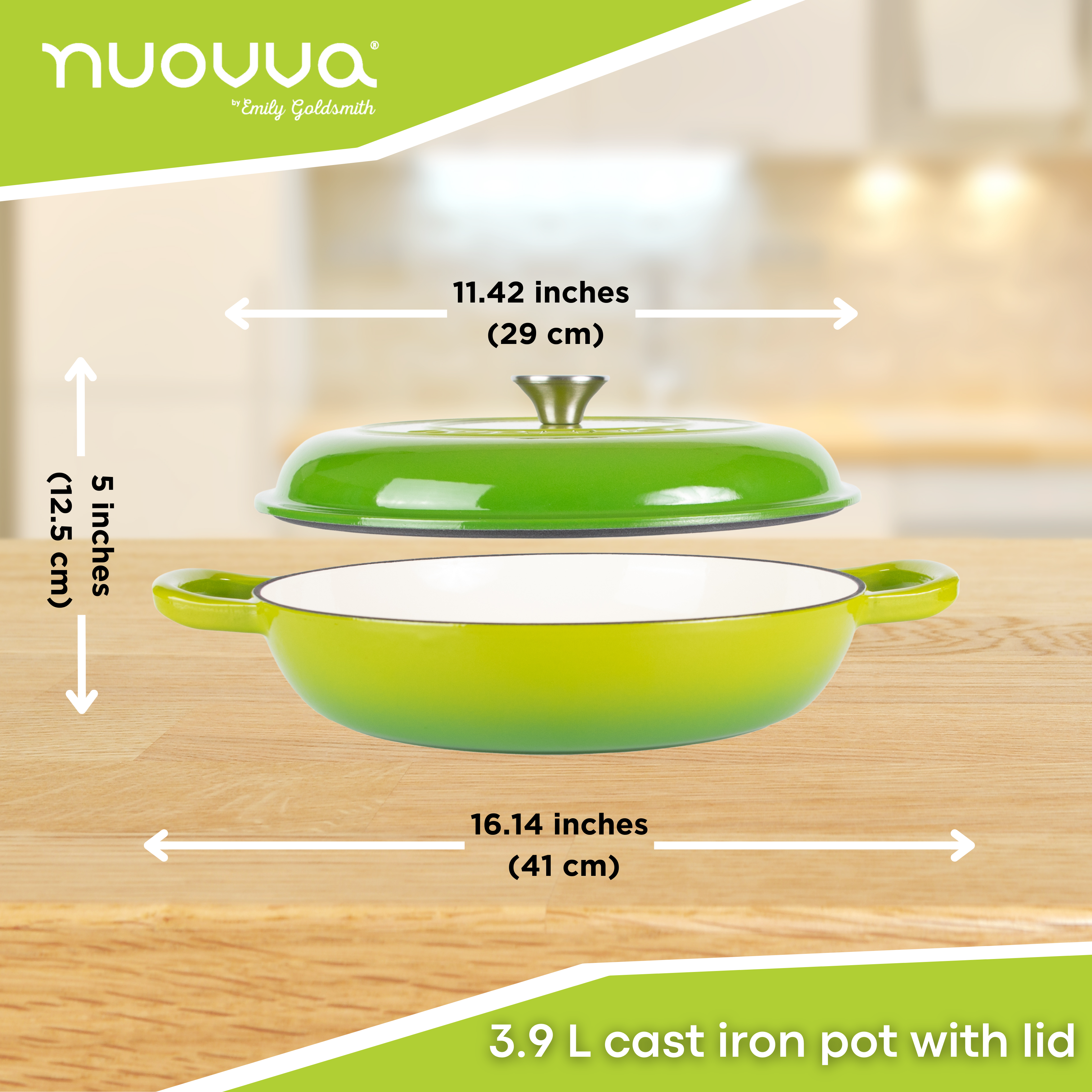 Shallow Cast Iron Dutch Oven Casserole Pot (Multiple Colours & Sizes) by Nuovva
