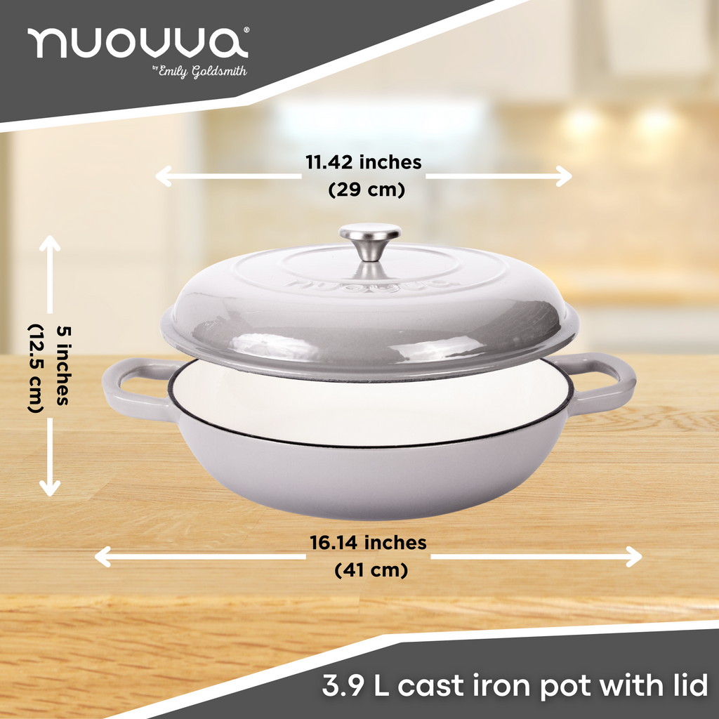 Shallow Cast Iron Dutch Oven Casserole Pot - 3.9L - 30cm (Multiple Colours) by Nuovva