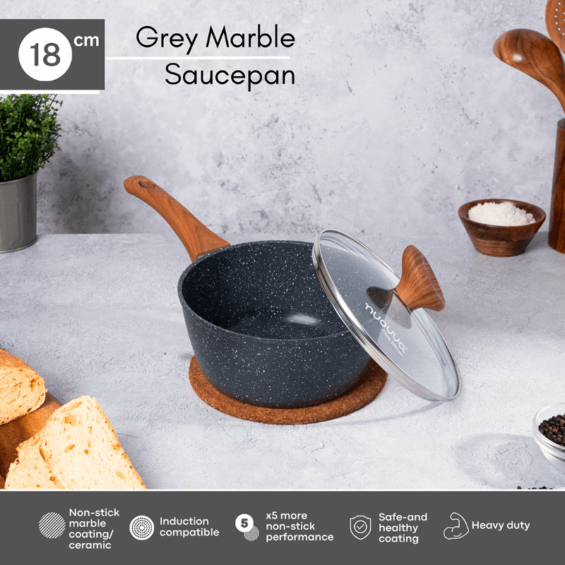 Marble Granite Non-Stick Saucepan with Lid - 18cm, by Nuovva