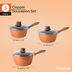 Copper Non-Stick Saucepan with Lid - 3 pieces (16cm, 18cm, 20cm) by Nuovva