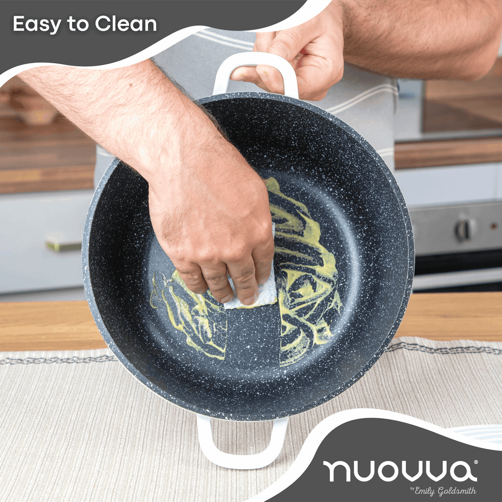 Cream Aluminium Shallow Casserole Pan with Lid - 28cm - 3.9L, by Nuovva