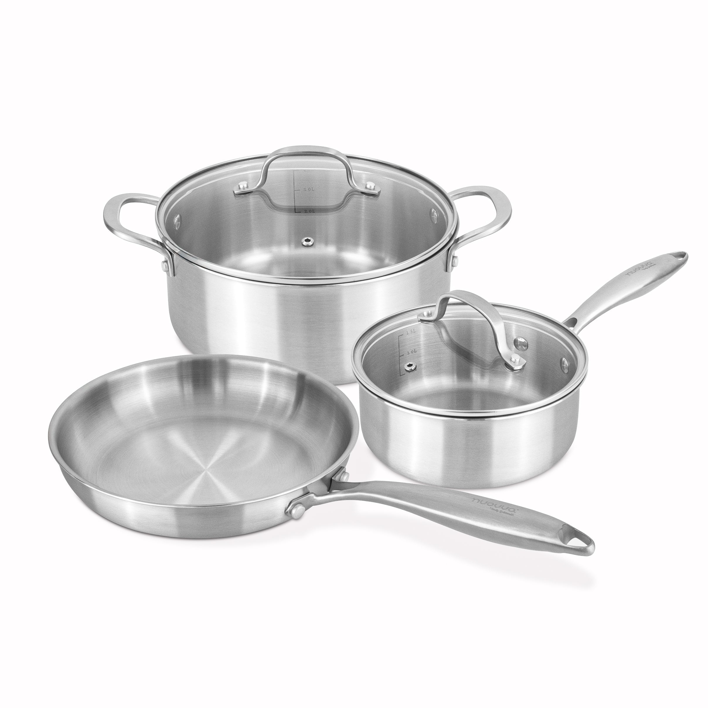 5Pcs Stainless Steel Cookware Set – Induction Ready Pots & Pans – By Nuovva