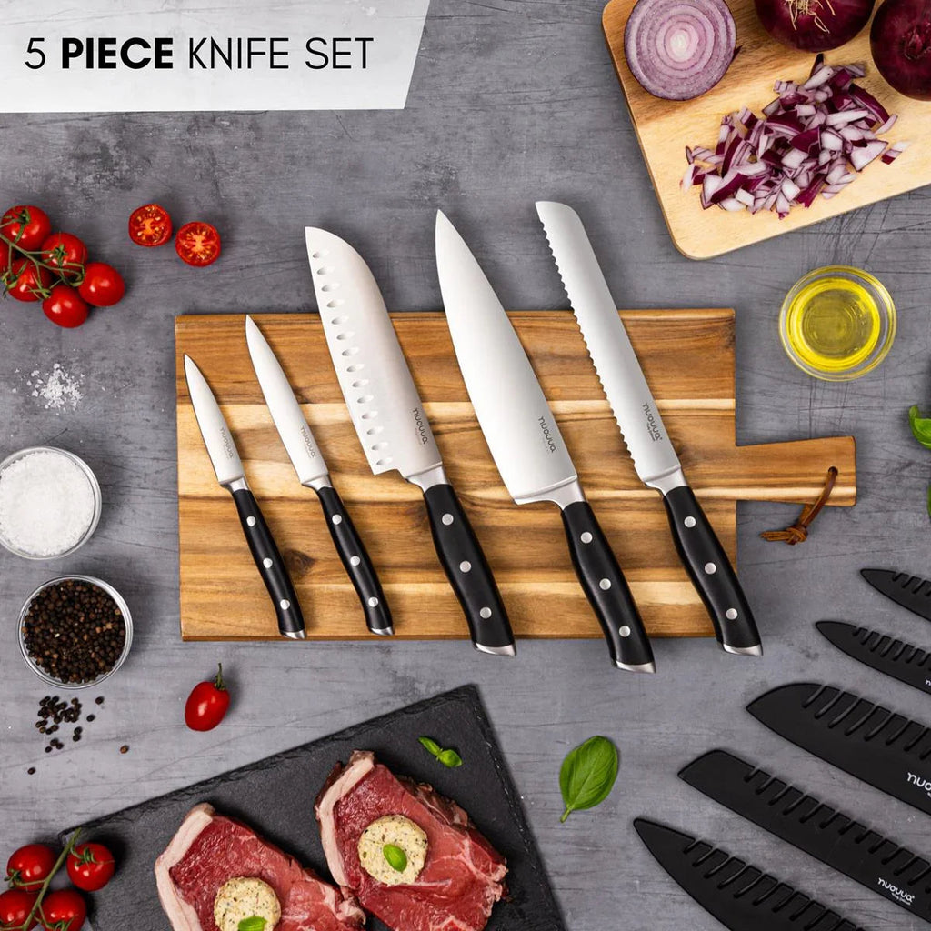 5pcs High Carbon Stainless Steel Knife Set – Chef to Paring – by Nuovva