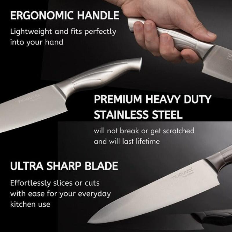 Stainless Steel Knife Set with Hardwood Block (Multiple Quantities: 5pcs, 14pcs), by Nuovva