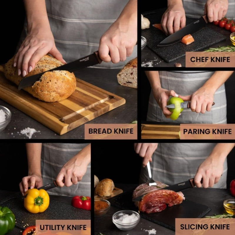 Copper Granite Non-Stick Kitchen Knife Set 5pcs, by Nuovva