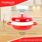 Shallow Cast Iron Dutch Oven Casserole Pot - 2.2L - 26cm, (Multiple Colours) by Nuovva