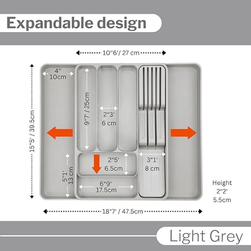 Light Grey Expandable Cutlery Drawer Organiser Divider, by Nuovva