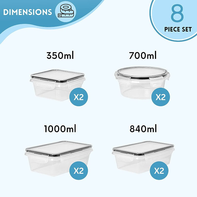 Airtight Food Storage Containers Sets - 8 Pcs, by Nuovva