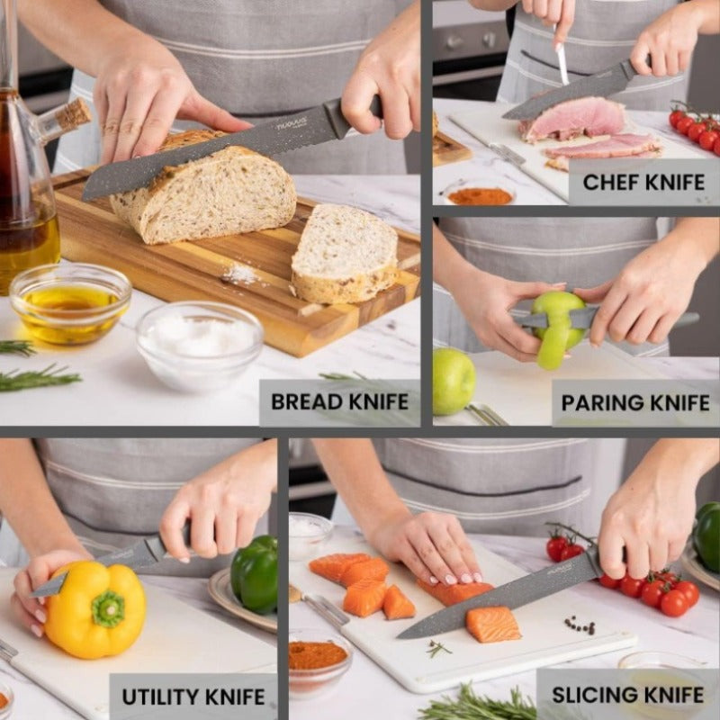 Granite Non-Stick Kitchen Knife Set 5pcs - Multiple Colours, by Nuovva