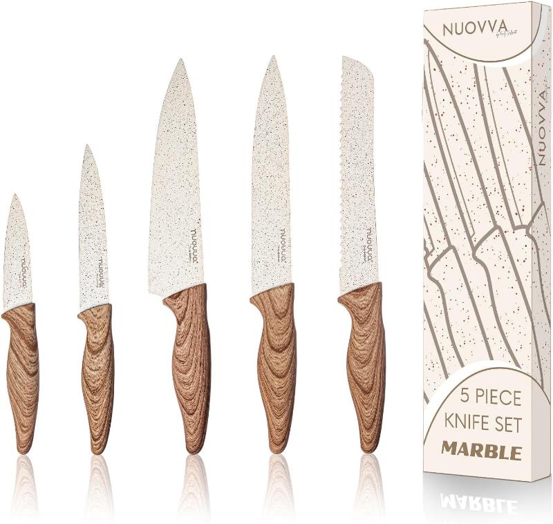 Cream Granite Non-Stick Kitchen Knife Set 5pcs, by Nuovva
