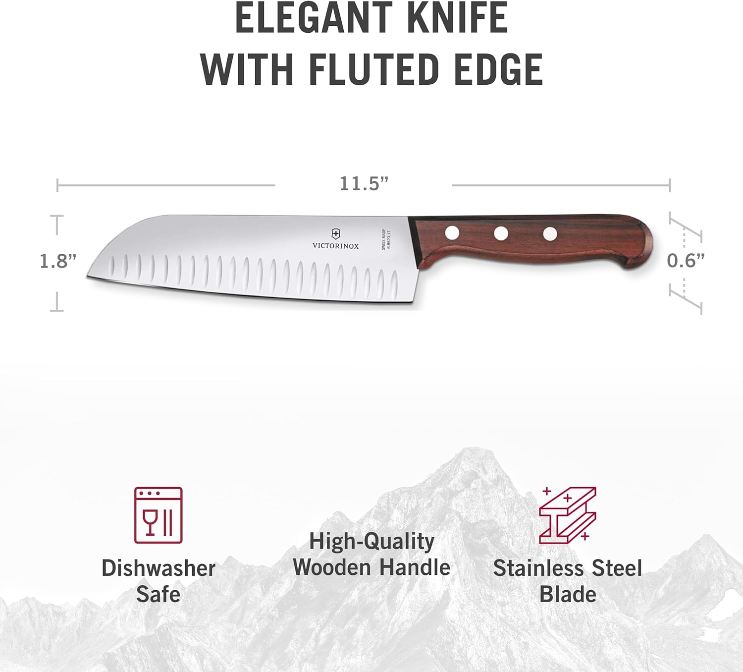 Victorinox Santoku Knife Rosewood with Fluted Edge in Gift Box | Brown