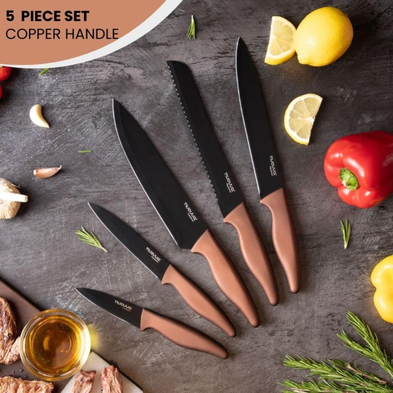 Granite Non-Stick Kitchen Knife Set 5pcs - Multiple Colours, by Nuovva