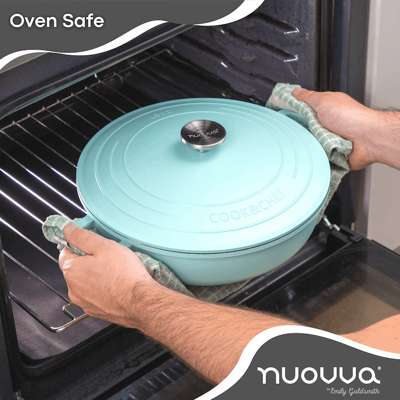 Teal Aluminium Shallow Casserole Pan with Lid - 28cm - 3.9L, by Nuovva
