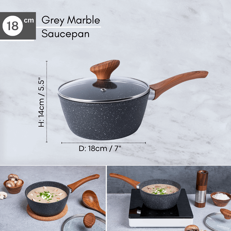 Marble Granite Non-Stick Saucepan with Lid - 18cm, by Nuovva