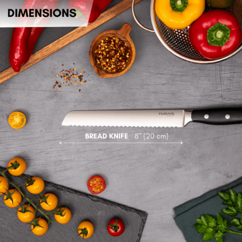 Stainless Steel Serrated Bread Knife - 8 Inch, by Nuovva