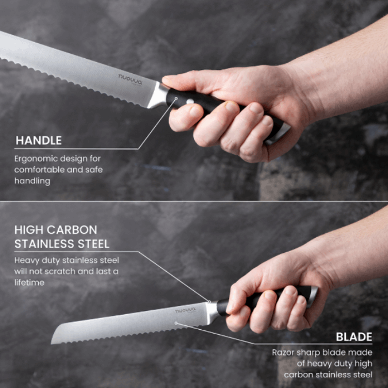 Stainless Steel Serrated Bread Knife - 8 Inch, by Nuovva