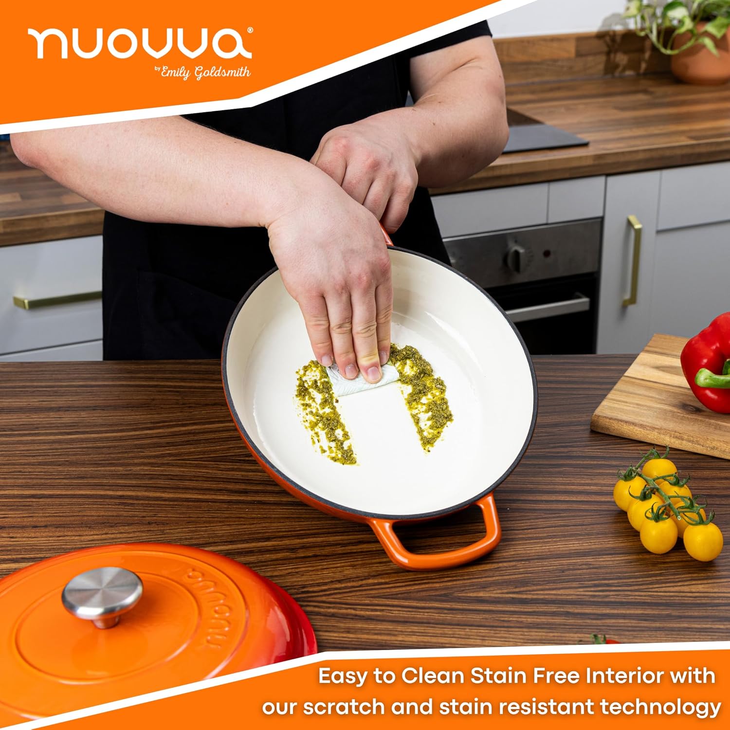 Orange Shallow Cast Iron Dutch Oven Casserole Pot,  2.2L - 26cm