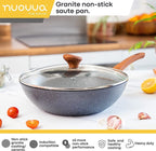 Induction Non-Stick Wok Pan – Deep Stir Fry Pan With Lid - 28cm, by Nuovva