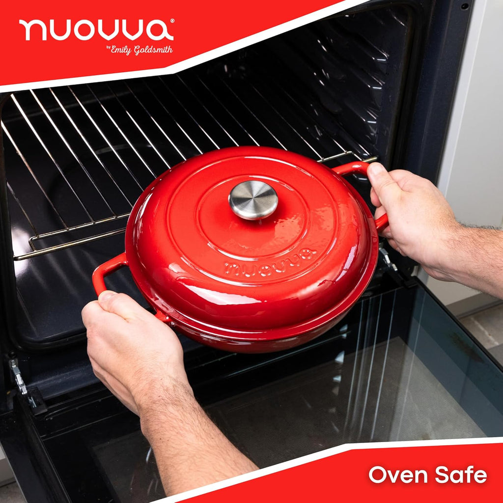 Shallow Cast Iron Dutch Oven Casserole Pot - 2.2L - 26cm, (Multiple Colours) by Nuovva