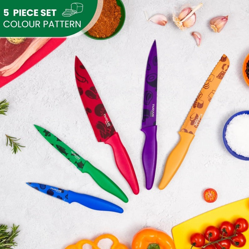 Multicolour Pattern Granite Non-Stick Kitchen Knife Set 5pcs, by Nuovva