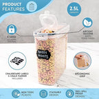 Airtight BPA-Free Cereal Food Storage Containers, 2.5L - 8Pcs, by Nuovva