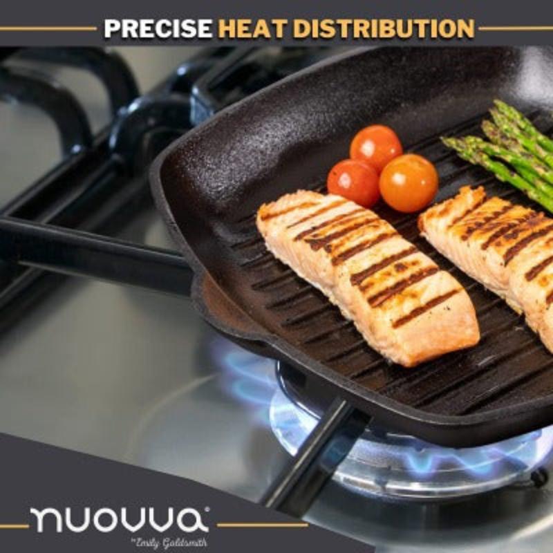 Black Pre-Seasoned Cast Iron Square Enamelled Grill Pan - 26cm, by Nuovva