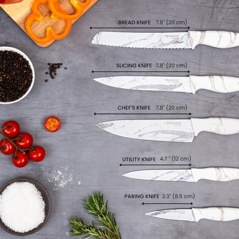 Granite Non-Stick Kitchen Knife Set 5pcs - Multiple Colours, by Nuovva